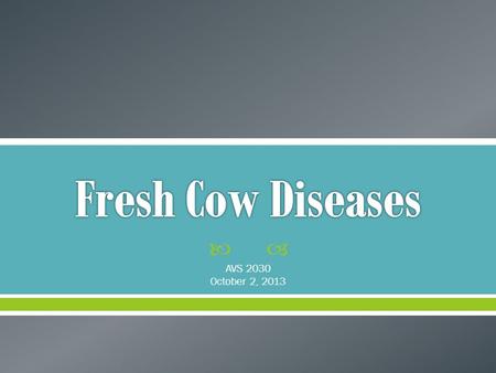  AVS 2030 October 2, 2013.  Cows are considered “fresh” for the first 21 days post-calving  This is the period of most stress o Starting a new/first.
