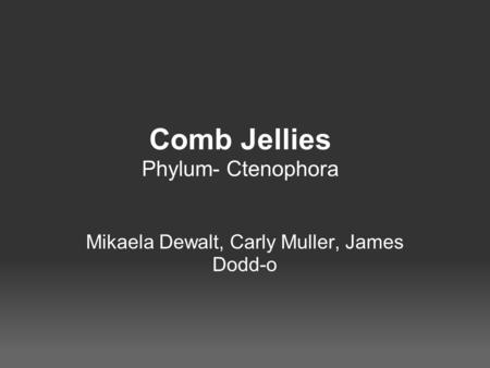 Comb Jellies Phylum- Ctenophora Mikaela Dewalt, Carly Muller, James Dodd-o.