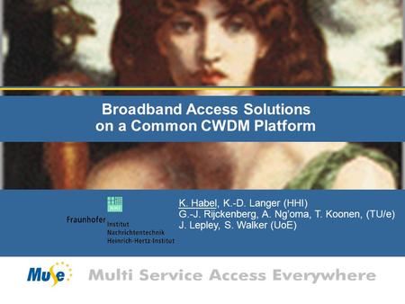 Broadband Access Solutions on a Common CWDM Platform K. Habel, K.-D. Langer (HHI) G.-J. Rijckenberg, A. Ng’oma, T. Koonen, (TU/e) J. Lepley, S. Walker.