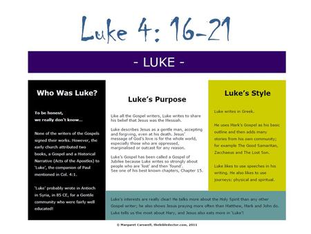 Luke 4: 16-21. Prophet The word prophet is a Greek word which means ‘one who speaks on behalf of God’. Prophets did not predict the future, instead they.