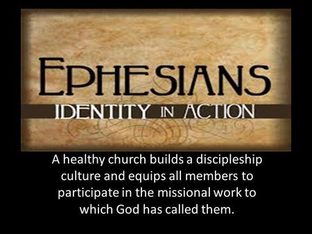 A healthy church builds a discipleship culture and equips all members to participate in the missional work to which God has called them.