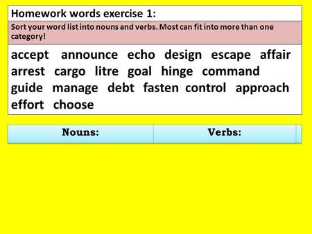 Homework words exercise 1: