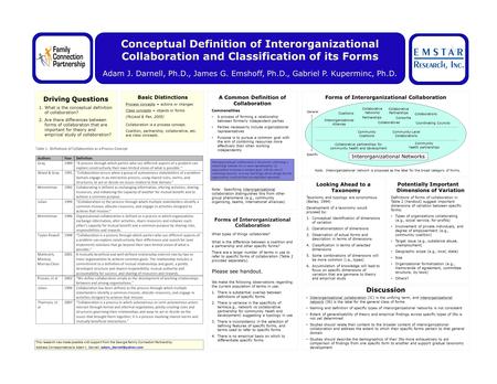 Conceptual Definition of Interorganizational Collaboration and Classification of its Forms Adam J. Darnell, Ph.D., James G. Emshoff, Ph.D., Gabriel P.