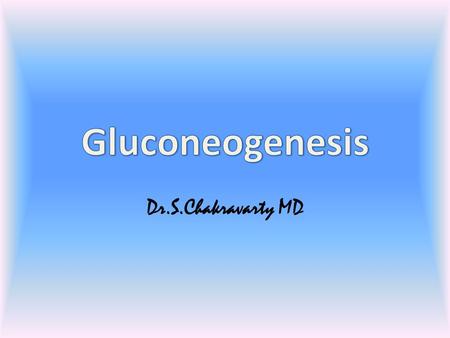 Gluconeogenesis Dr.S.Chakravarty MD.