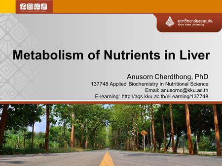 Anusorn Cherdthong, PhD 137748 Applied Biochemistry in Nutritional Science   E-learning: