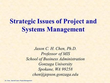 Strategic Issues of Project and Systems Management