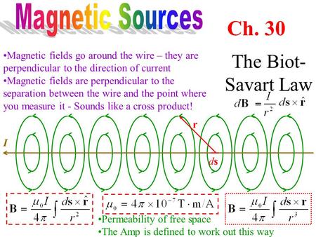 Ch. 30 The Biot-Savart Law Magnetic Sources