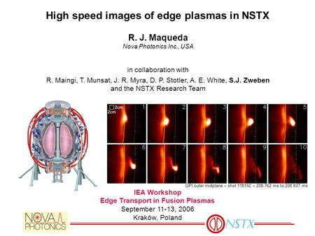 High speed images of edge plasmas in NSTX IEA Workshop Edge Transport in Fusion Plasmas September 11-13, 2006 Kraków, Poland GPI outer midplane – shot.