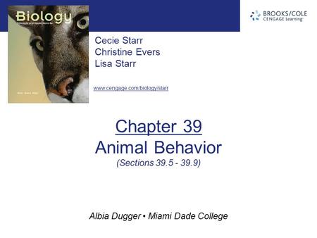 Albia Dugger Miami Dade College Cecie Starr Christine Evers Lisa Starr www.cengage.com/biology/starr Chapter 39 Animal Behavior (Sections 39.5 - 39.9)