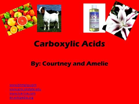 Carboxylic Acids By: Courtney and Amelie www.bhmpics.com www.ansi.okstate.edu www.live-live.com en.wikipedia.org.