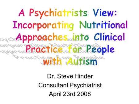 Dr. Steve Hinder Consultant Psychiatrist April 23rd 2008.