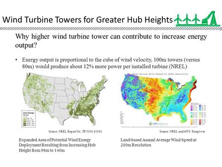 Wind Turbine Towers for Greater Hub Heights Why higher wind turbine tower can contribute to increase energy output? Energy output is proportional to the.