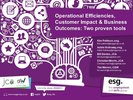 10th July 2013 Join in the debate #W2W2013 Operational Efficiencies, Customer Impact & Business Outcomes: Two proven tools Kim Pattison, esg.