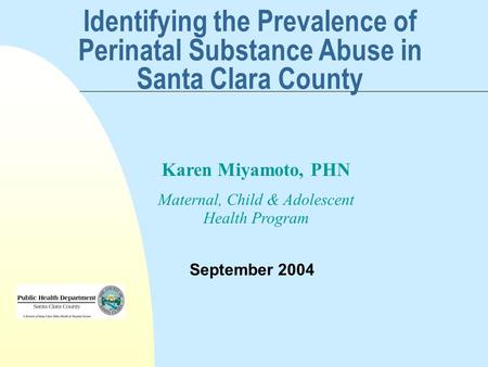Identifying the Prevalence of Perinatal Substance Abuse in Santa Clara County September 2004 Karen Miyamoto, PHN Maternal, Child & Adolescent Health Program.