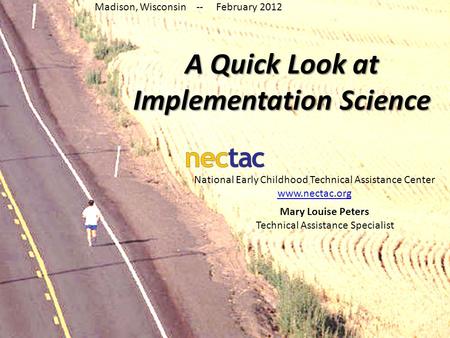A Quick Look at Implementation Science Mary Louise Peters Technical Assistance Specialist National Early Childhood Technical Assistance Center www.nectac.org.