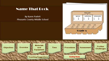 Name That Rock By Karen Parlett Pleasants County Middle School 1.Students work in groups of 4 or 5. Each group will need a small container of mixed gravel,