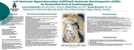Left Ventricular Hypertrabeculation (LVHT)/Left Ventricular Non-Compaction (LVNC): An Unclassified Form of Cardiomyopathy. Lorna Estabrooks, RN, MN,CCN(C),