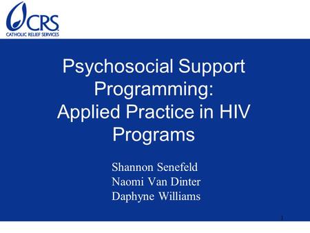 1 Psychosocial Support Programming: Applied Practice in HIV Programs Shannon Senefeld Naomi Van Dinter Daphyne Williams.