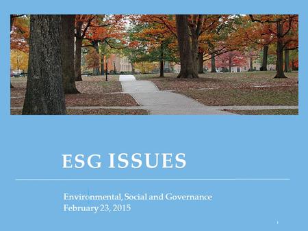 ESG ISSUES Environmental, Social and Governance February 23, 2015 1.