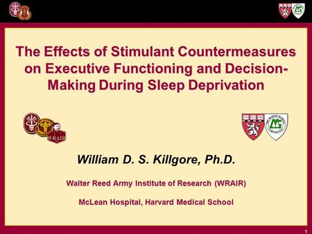1 The Effects of Stimulant Countermeasures on Executive Functioning and Decision- Making During Sleep Deprivation Walter Reed Army Institute of Research.