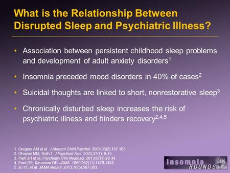 What is the Relationship Between Disrupted Sleep and Psychiatric Illness? Association between persistent childhood sleep problems and development of adult.