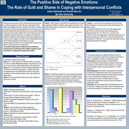 TEMPLATE DESIGN © 2008 www.PosterPresentations.com The Positive Side of Negative Emotions: The Role of Guilt and Shame in Coping with Interpersonal Conflicts.