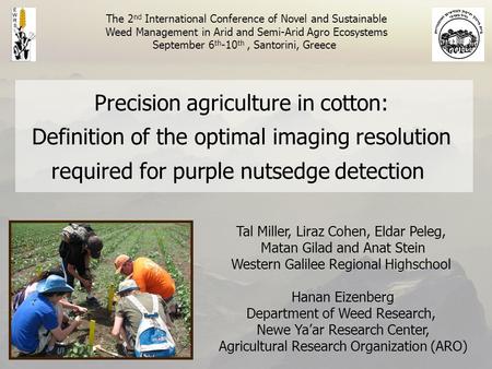 Precision agriculture in cotton: Definition of the optimal imaging resolution required for purple nutsedge detection Tal Miller, Liraz Cohen, Eldar Peleg,