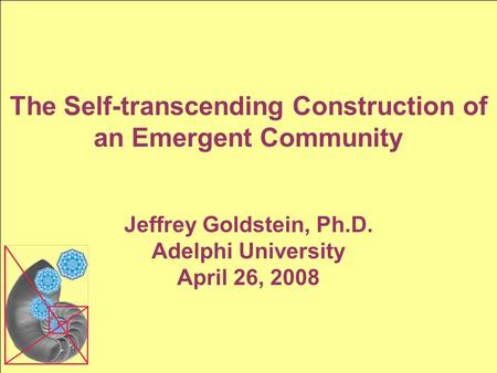 The Self-transcending Construction of an Emergent Community Jeffrey Goldstein, Ph.D. Adelphi University April 26, 2008.