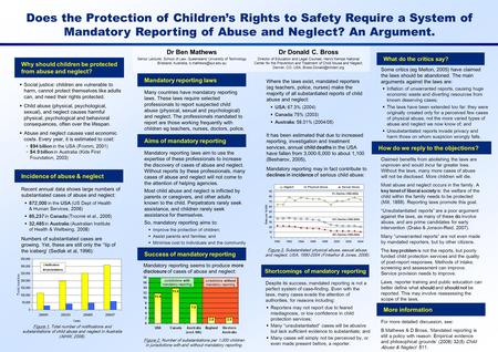 Does the Protection of Children’s Rights to Safety Require a System of Mandatory Reporting of Abuse and Neglect? An Argument. Dr Ben Mathews Senior Lecturer,