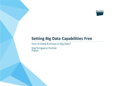 Setting Big Data Capabilities Free How to Make Business on Big Data? Stig Torngaard, Partner Platon.