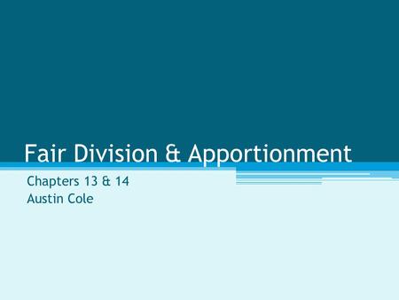 Fair Division & Apportionment