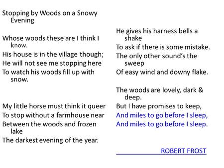 Stopping by woods on a snowy evening theme essay