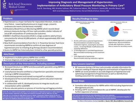 Improving Diagnosis and Management of Hypertension: Implementation of Ambulatory Blood Pressure Monitoring in Primary Care* Scot B. Sternberg, MS; Kristine.