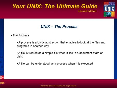 Second edition Your UNIX: The Ultimate Guide Das © 2006 The McGraw-Hill Companies, Inc. All rights reserved. UNIX – The Process The Process A process is.