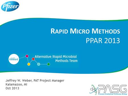 R APID M ICRO M ETHODS PPAR 2013 Jeffrey W. Weber, PAT Project Manager Kalamazoo, MI Oct 2013.