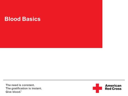 The need is constant. The gratification is instant. Give blood. TM Blood Basics.