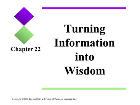 Copyright ©2006 Brooks/Cole, a division of Thomson Learning, Inc. Turning Information into Wisdom Chapter 22.