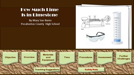 How Much Lime Is in Limestone By Mary Sue Burns Pocahontas County High School 1.Place students in small groups. Each group will need beakers, supply of.