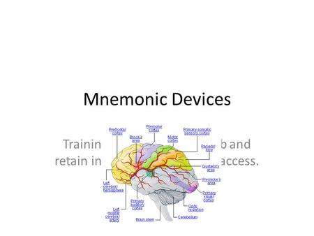 Mnemonic Devices Training your brain to absorb and retain information for future access.