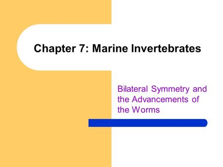 Chapter 7: Marine Invertebrates Bilateral Symmetry and the Advancements of the Worms.