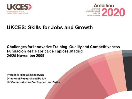 1 UKCES: Skills for Jobs and Growth Challenges for Innovative Training: Quality and Competitiveness Fundacion Real Fabrica de Tapices, Madrid 24/25 November.