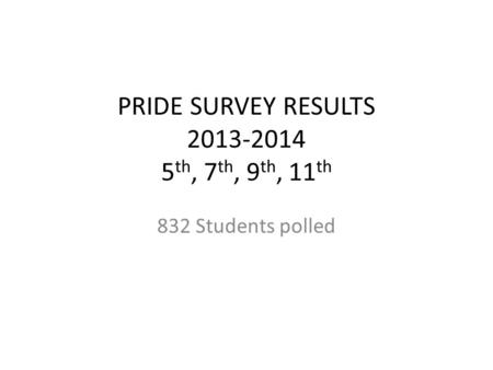 PRIDE SURVEY RESULTS 2013-2014 5 th, 7 th, 9 th, 11 th 832 Students polled.