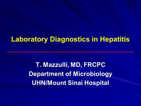 Laboratory Diagnostics in Hepatitis