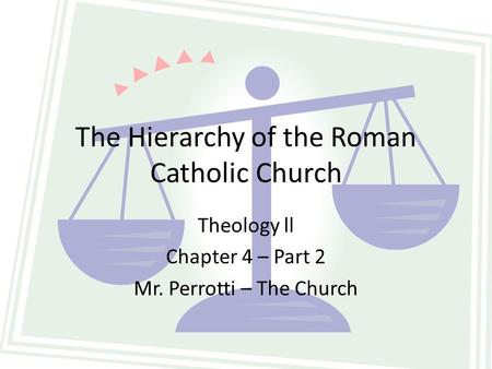 The Hierarchy of the Roman Catholic Church Theology ll Chapter 4 – Part 2 Mr. Perrotti – The Church.