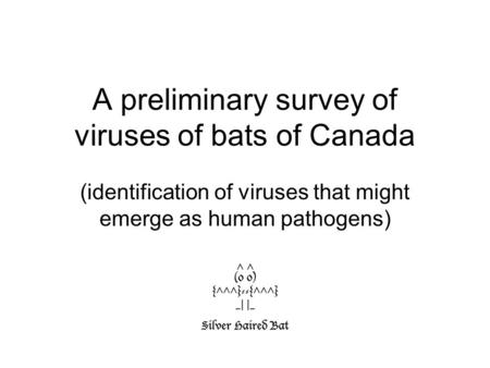 A preliminary survey of viruses of bats of Canada (identification of viruses that might emerge as human pathogens)