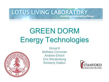 GREEN DORM Energy Technologies Group 6 Bethany Corcoran Andrew Ehrich Eric Stoutenburg Kimberly Walton.