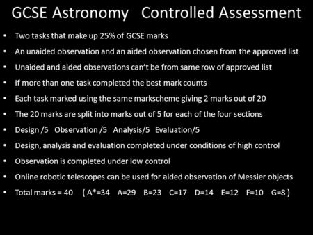 GCSE Astronomy Controlled Assessment