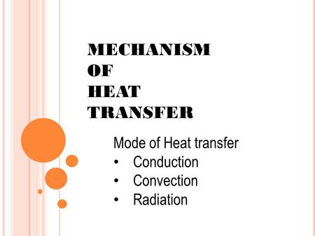 MECHANISM OF HEAT TRANSFER Mode of Heat transfer Conduction Convection