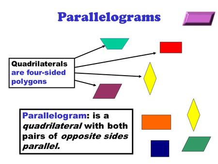 Parallelograms Quadrilaterals are four-sided polygons