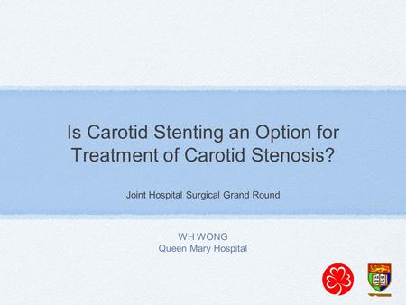 Is Carotid Stenting an Option for Treatment of Carotid Stenosis? Joint Hospital Surgical Grand Round WH WONG Queen Mary Hospital.